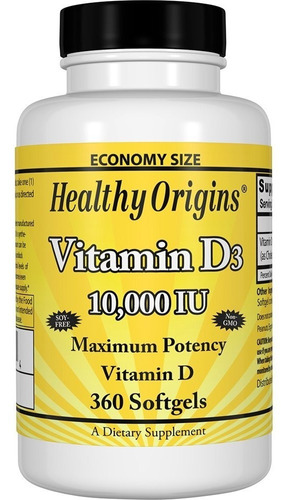 Vitamina D3 10.000 Ui 360 Cáps Softgels Healthy Origins 