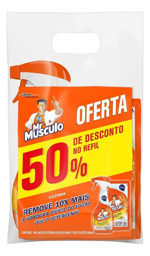 Kit Limpador Desengordurante Cozinha Laranja 500ml Borrifador + Refil Econômico 400ml Mr Músculo