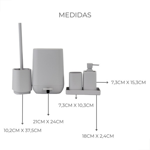 Conjunto Kit Para Banheiro Lavabo C/5pçs Square Lixeira 3l