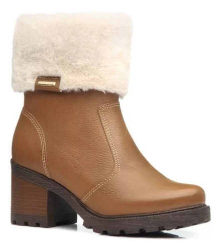 Botas Femeninas En Cuero Pegada Corderito Confort Invierno