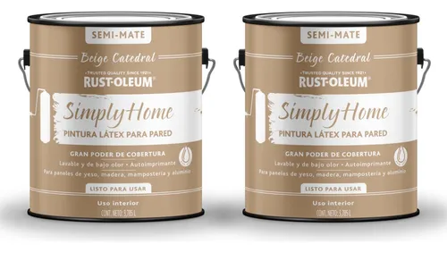 Promo Interpint Latex Lavable Simply Home Rust Oleum X 8lts. Acabado Semi-mate Color Beige Catedral