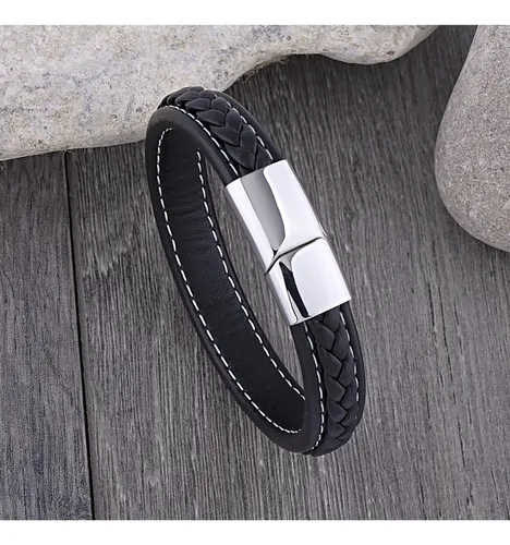 Pulsera Cuero Y Acero Hombre 