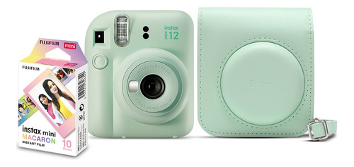 Câmera instantânea Fujifilm Instax Kit Instax Mini 12 + 10 films + bolsa mint green