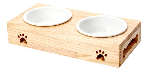 L Bamboo Pet Con Dibujos Animados De Doble Cuenco Para Masco