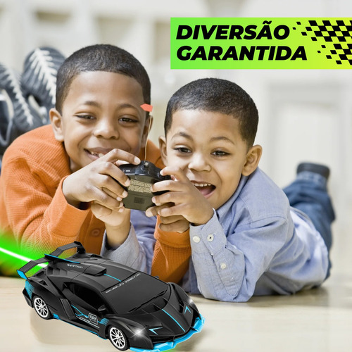 Carrinho De Controle Remoto Bugatti Brinquedo Corrida Veloz Com Luz Pilha Preto Kizumba