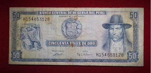 Billete 50 Soles De Oro Peru 1974 Tupac Amaru 2 Pick 101 C.2