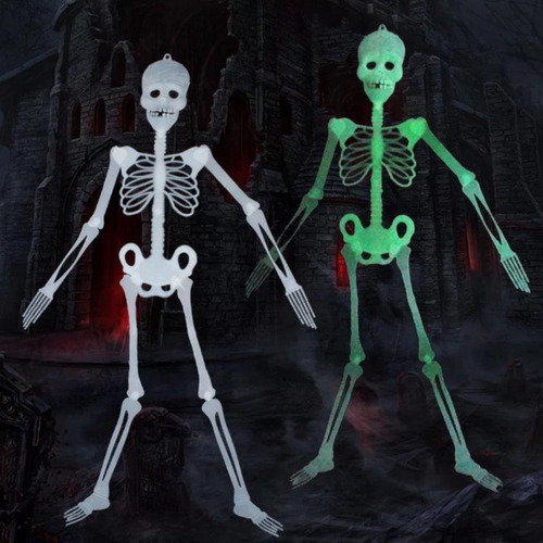 Imagen 2 de 3 de Esqueleto Colgante Glow 30 Cm Brilla Guirnalda Halloween