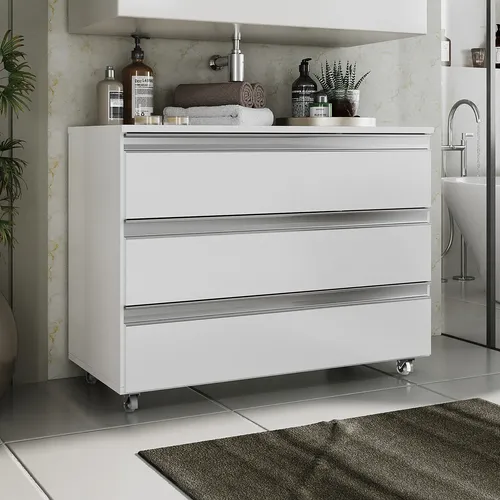 Gabinete Banheiro Rodinha 80cm 03 Gavetas Pia Sem Cuba Móvel Branco_inteiro Quantidade De Furos Para Torneira Sem Furos Menor preço em Gabinete Banheiro Rodinha 80cm 03 Gavetas Pia Sem Cuba Móvel Branco_inteiro Quantidade De Furos Para Torneira Sem Furos