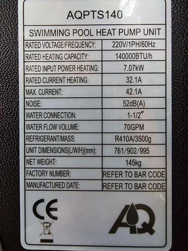Bomba De Calor Aq 140.000 Btu