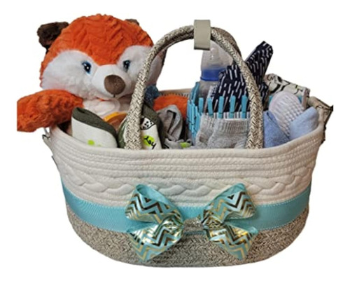 Baby Diaper Caddy Gift Basket For Boys - Nursery Organizer -