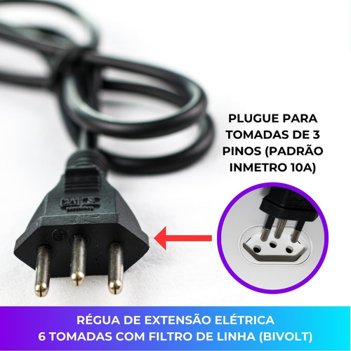 Filtro Linha de 6 tomadas Bivot