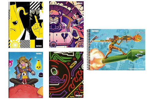Kit 4 Cuadernos Fortnite Brochurón 96 Fls + Dibujo Fortnite