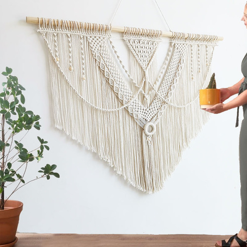 Arte De Pared De Macramé De Algodón Bohemio Moderno Hecho A