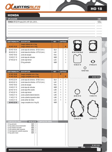Junta Juego Completo Honda Xr 125 R (desde 2013) Alfa