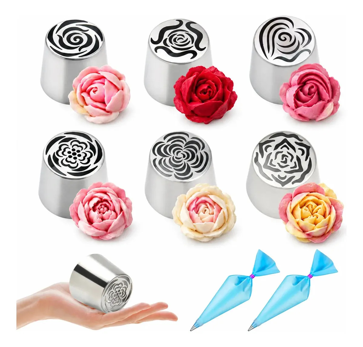 Pack de 6 Duyas Rusas para Repostería AVENIX de Flores y 2 Mangas Pasteleras