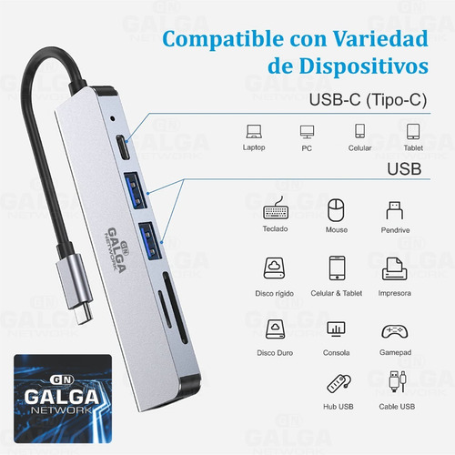 Imagen 7 de 9 de Adaptador Hub Multipuerto 6 En 1 Tipo C Hdmi Mac Pc Android