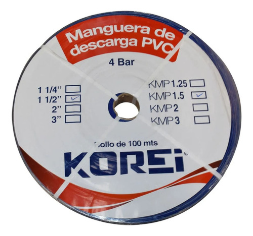 Manguera Plana De Descarga Korei 1 1/2 X 100 Mts - Kmp1.5 Color Azul