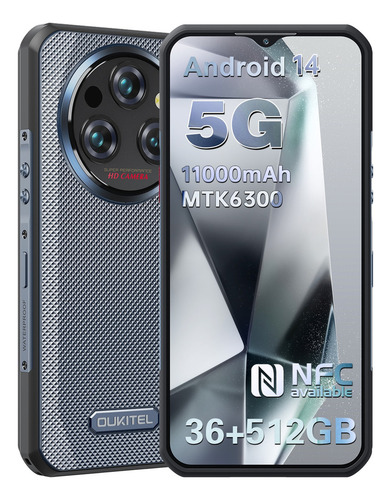 Oukitel Wp35pro 5g 36(12+24)+512 Gb 11000mah Teléfono Celular Inteligente Dual Sim Mtk 6300 6.6in Fhd+ip69k Impermeable Rugged Smartphone Face Id/nfc Color Gris