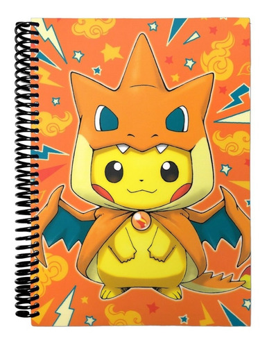 Cuaderno Pikachu Traje Charizard Tapa Dura X100 Rayado A5