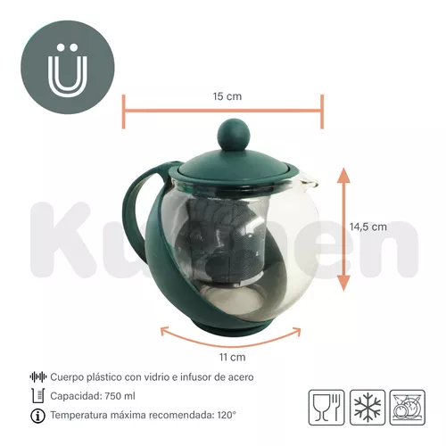 Tetera De Vidrio Con Infusor Filtro Hebras Cafetera Té Café