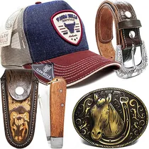 Comprar Kit Presente Bone Cowboy + Bainha Canivete + Cinto Fivela