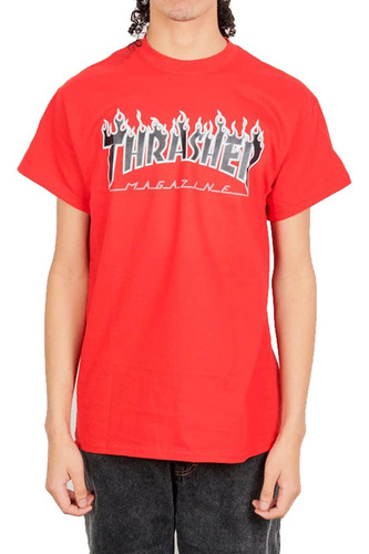 Thrasher Magazine Camiseta De Manga Corta Roja Llama Para Ho