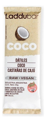 Barrita Laddubar Coco & Caju 30g raw vegana sin tacc Kosher