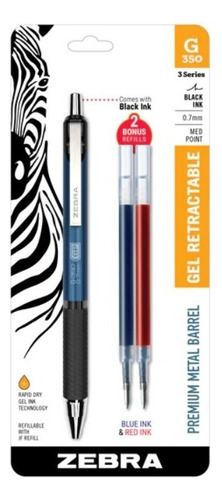 Bolígrafo De Gel Retráctil Zebra G-350 Punto Mediano 0.7 Mm. Color Del Exterior Azul