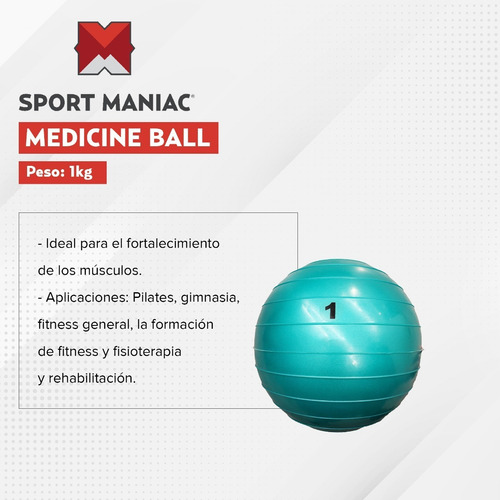 Imagen 3 de 4 de Pelota Medicine Ball Con Pique Con Peso 1 Kg Sport Maniac