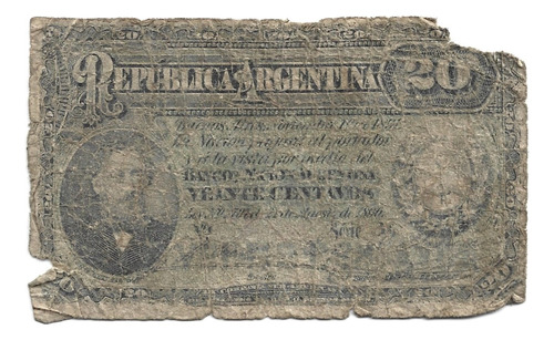 Liquido Billete De Argentina. 20 Centavos Fraccionarios 1891