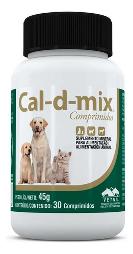 Cal-d-mix Vetnil Cães E Gatos - 30 Comprimidos