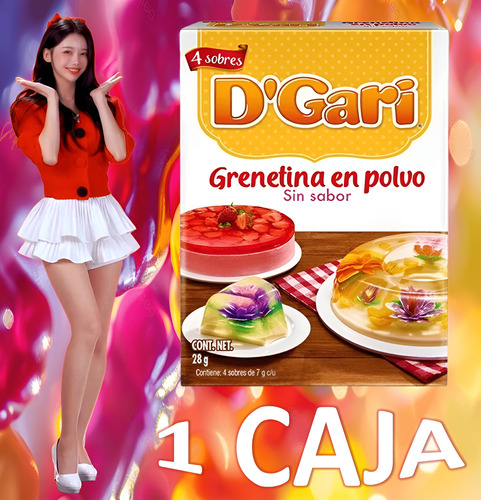 Grenetina De Agua Sin Sabor D'gari 4 Sobres 7 Gramos C/u