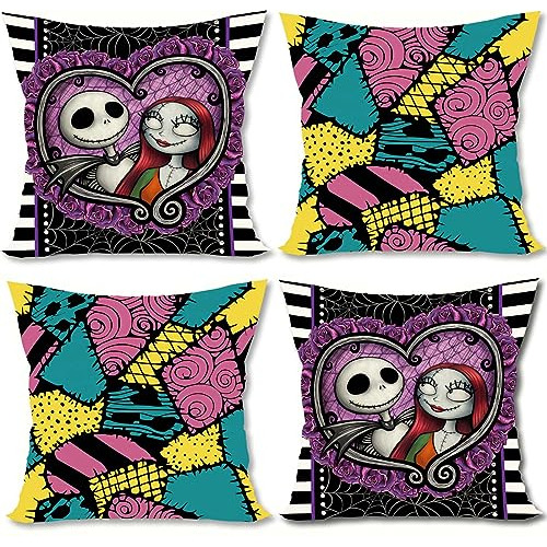 Fundas De Almohada De Lino Halloween 18x18, Set De 4 Fu...