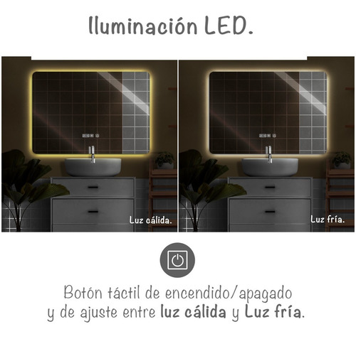 Imagen 4 de 10 de Espejo Inteligente De Baño Digital Con Desempañador Luz Led