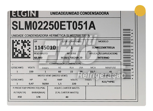 Unidade Condensadora 2,5hp Slm 2250 Mono R22 220v
