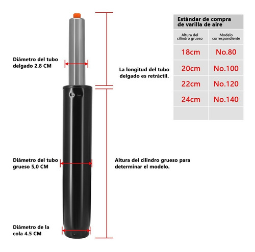 Imagen 3 de 7 de Pistón De Gas Silla De Oficina Universal Para Toda Silla