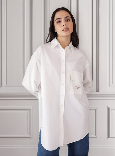 Camisa Long Cotton Utility Blanco Calvin Klein