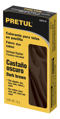 Colorante P/tela,32g, Pastilla, Castaño Obscuro Pretul 20558