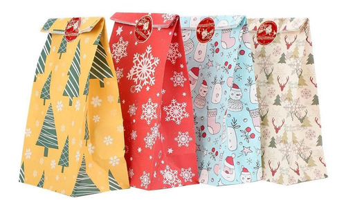 24 Bolsas De Papel Para Dulces De Navidad, Regalo De Buffet