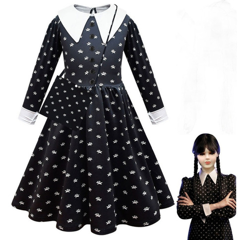 Lzh Addams Family Wednesday Vestido Negro Vacaciones