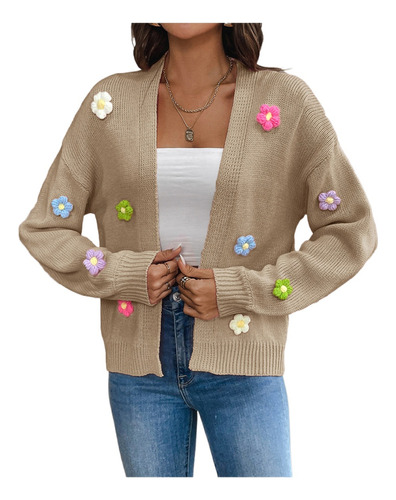 Nuevo Suéter De Punto Dulce Con Flores De Crochet A Mano [u]