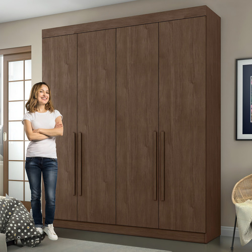 Guarda Roupa Casal 4 Portas 3 Gavetas Roma Cacau Aa