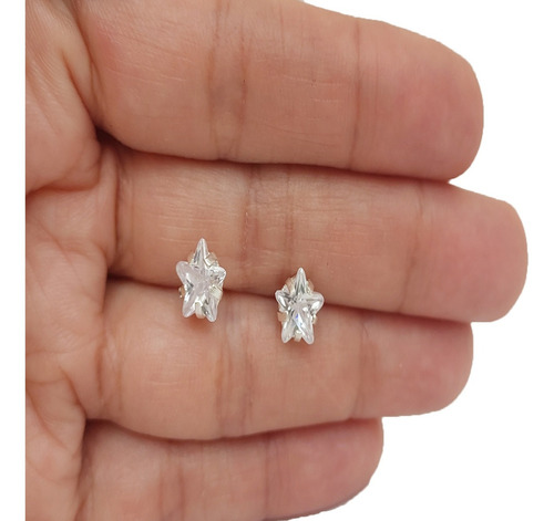 Brinco Feminino De Prata 925 Legítima Zirconia Estrela 8 Mm