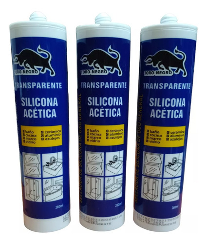 Silicona Acetica Transparente Sellante Tubo 280ml Pak 3unid