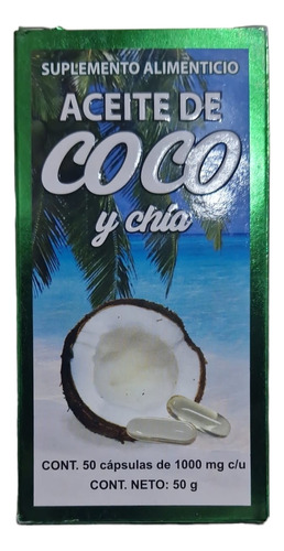 Aceite De Coco Y Chia Cba Con 50 Capsulas De 1000 Mg C/u Sabor Coco & Chia