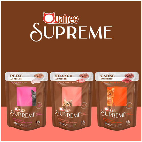 10 Sachê Quatree Supreme Gatos Adultos Peixe Ao Molho - 85 G
