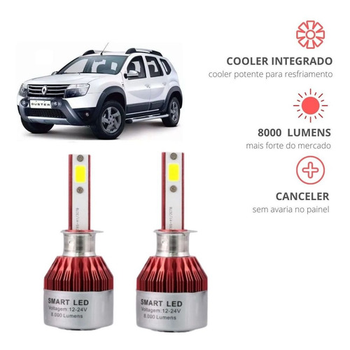 Kit Lampada Smart Led Farol Alto + Baixo Duster 2013 A 2021