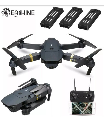 Dron WiFi Fpv plegable Eachine E58, 3 baterías, tipo Mavic, color negro