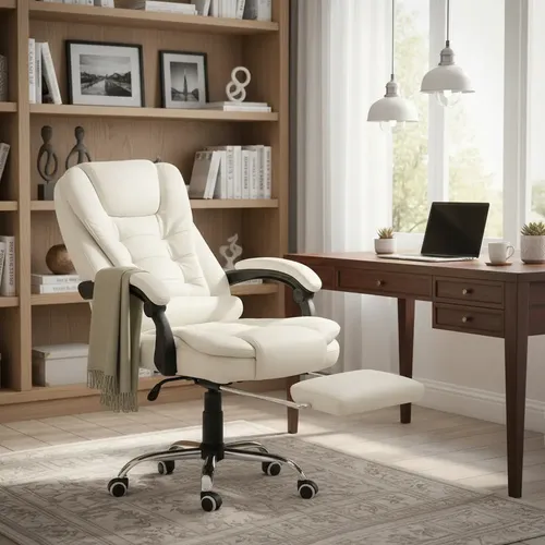 Cadeira de Escritório Itália Presidente Ergonômica Couro Sintético Luvinco (Branca)