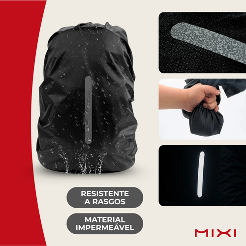Capa De Chuva Mochila 30-45l Impermeável Faixa Refletiva Proteção Viagem Moto Motoboy Resistente Cor Preto Desenho Do Tecido Lisa